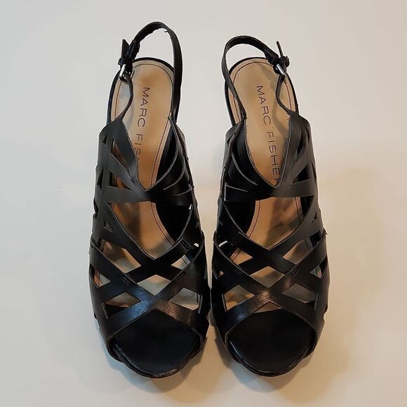 Marc Fisher Stappy Open Toe Heels Black Women's Sz 8M NICE! - Picture 4 of 15